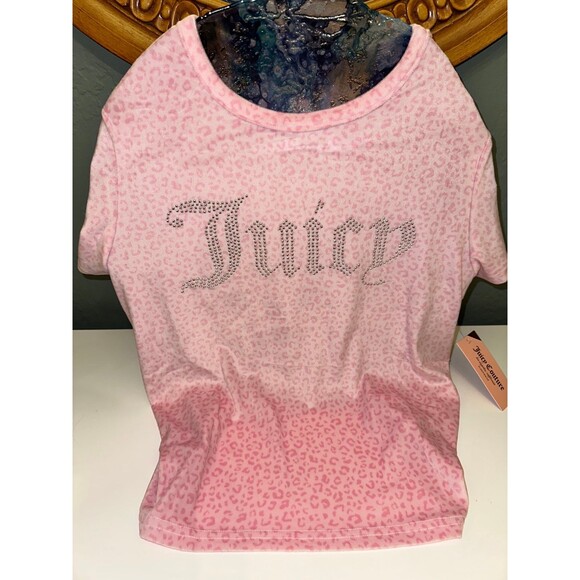Juicy Couture 2Pc Velour Pajama Pink Cheetah Shorts TShirt Set LG - Picture 4 of 6